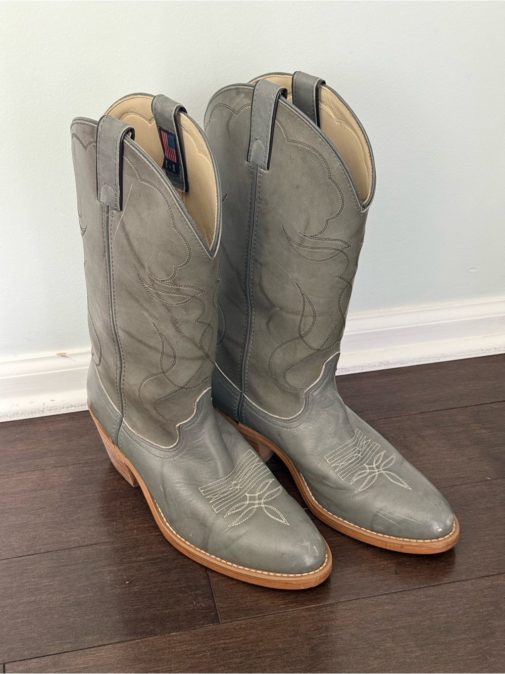 ACME Grey Leather Cowboy Boots with Brown Sole